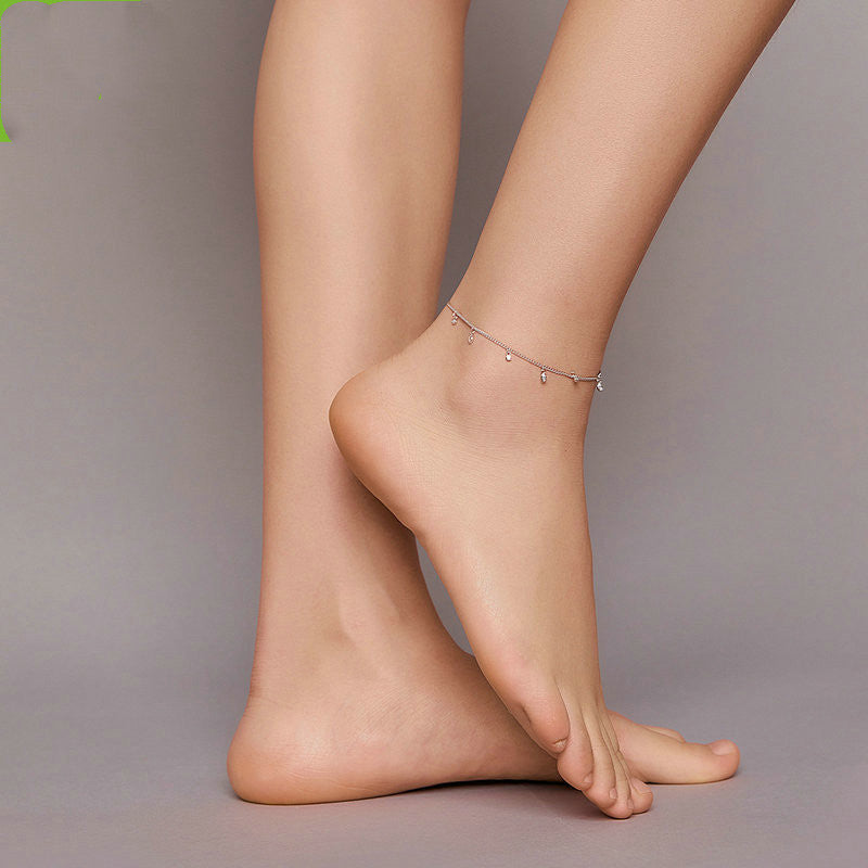 925 Sterling Silver Minimalism Tassel Chain Anklet for Women Bracelet for Foot Silver