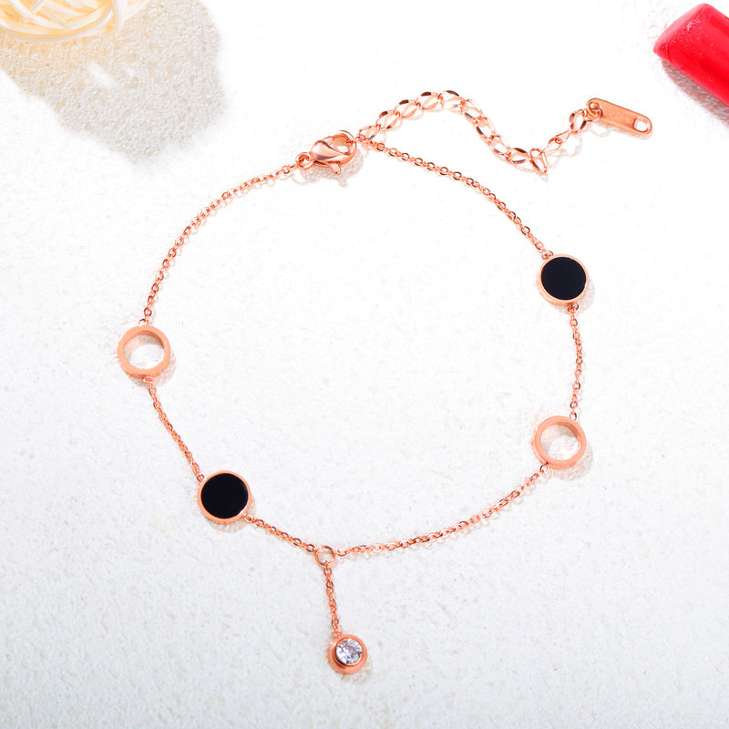 Rose Gold Black Geometric Circle Anklet Women'S Simple Girlfriends Sisters Ankle And Foot Chain