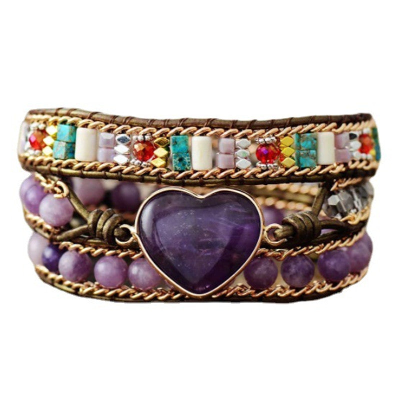 Romantic Violet Heart Leather Bracelet