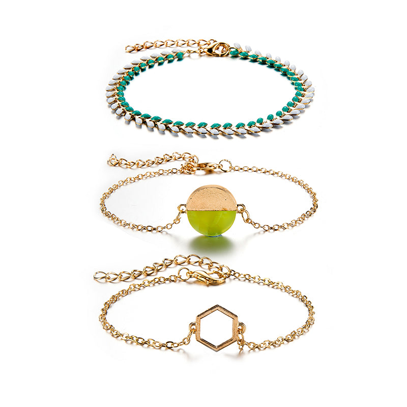 Leaf hexagon pineapple coconut alloy bracelet