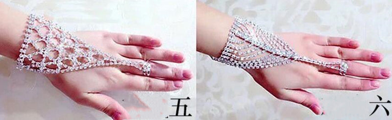 Bridal Jewelry, Full Diamond Bracelet, Ring, One Chain On The Back Of The Hand