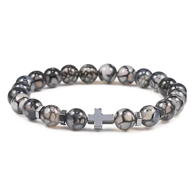 Natural Stone Cross Beaded Bracelet