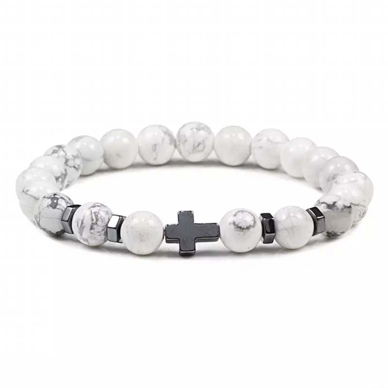 Natural Stone Cross Beaded Bracelet