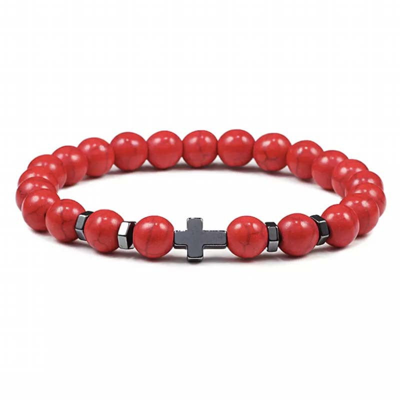 Natural Stone Cross Beaded Bracelet