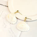 Vintage gold beads white scallop earrings