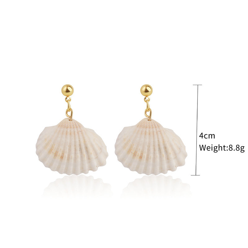 Vintage gold beads white scallop earrings