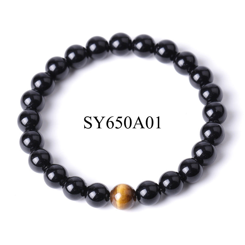 Eyestone Shiny Black Stone Beaded Bracelet