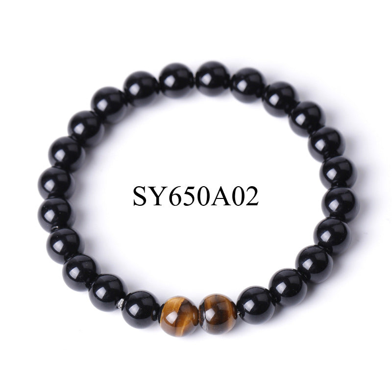 Eyestone Shiny Black Stone Beaded Bracelet