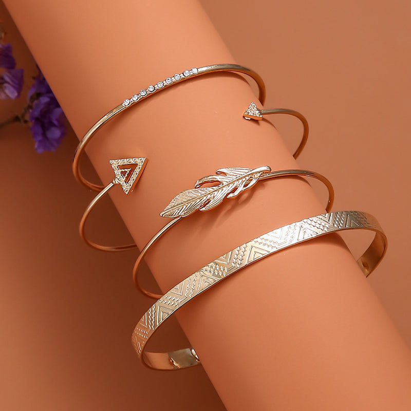 Four-piece Fashion Leaf Row Diamond Bracelet