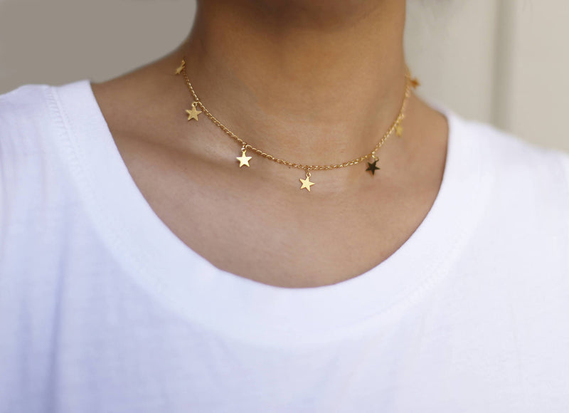 Stainless Steel Gold Silver Color 7 Star Choker Necklace for Women Dainty Star Necklace Statement Jewelry