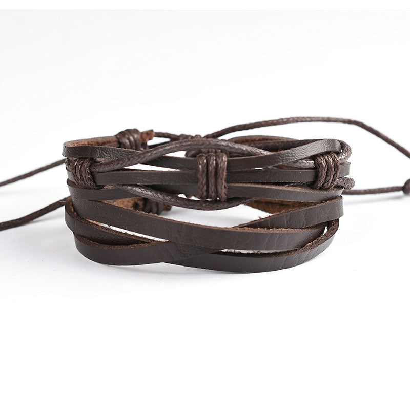Set Braided Brown Retro Hand Rope Combination Hand Jewelry