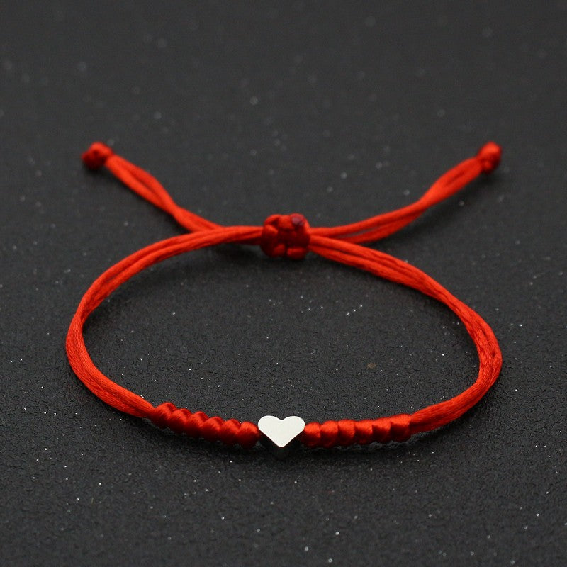 Silver Love Bracelet Lovers Handmade Hand-woven Red String Bracelet Simple All-match Small Jewelry