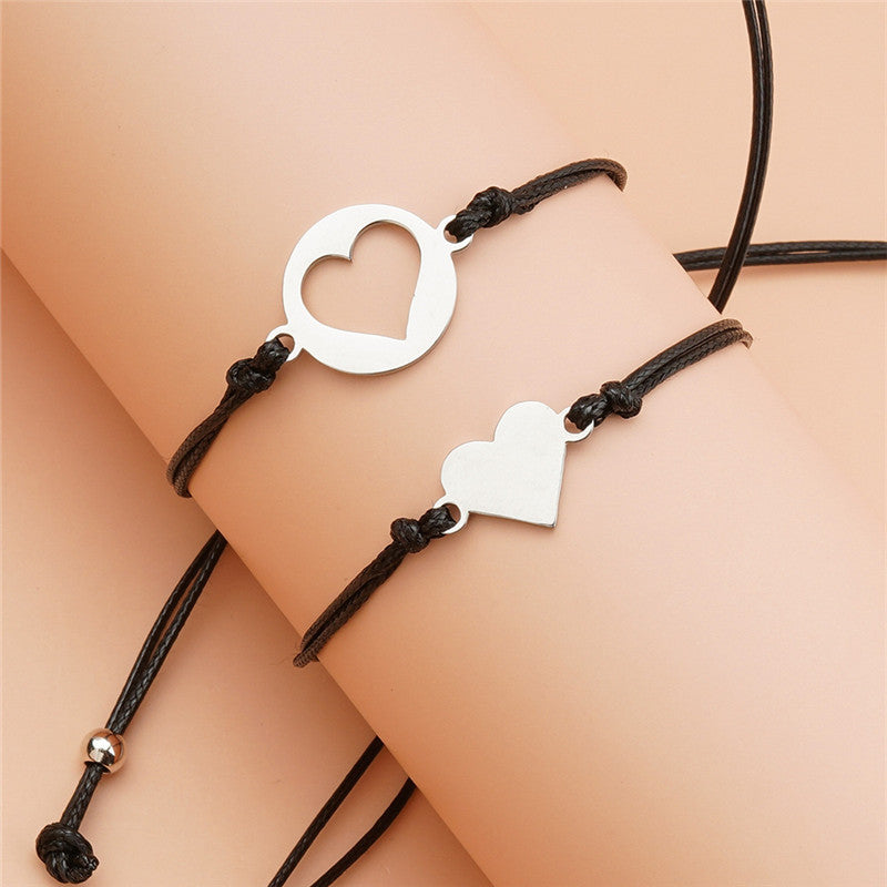 European And American Creative Stainless Steel Hollow Heart Shaped Wax Wire Braided Card Bracelet