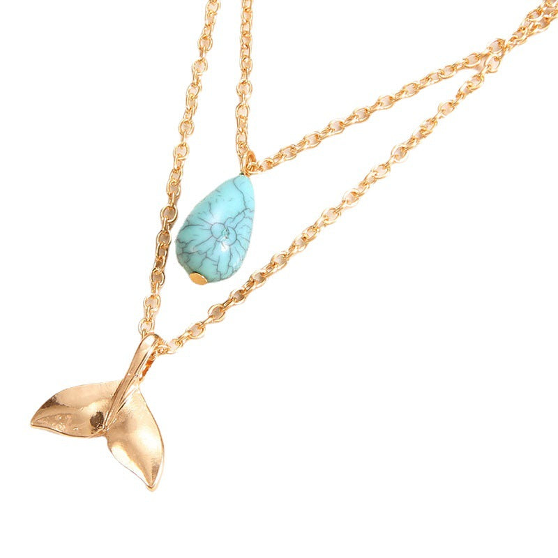 Water Drop Turquoise Beach Alloy Fishtail Clavicle Chain