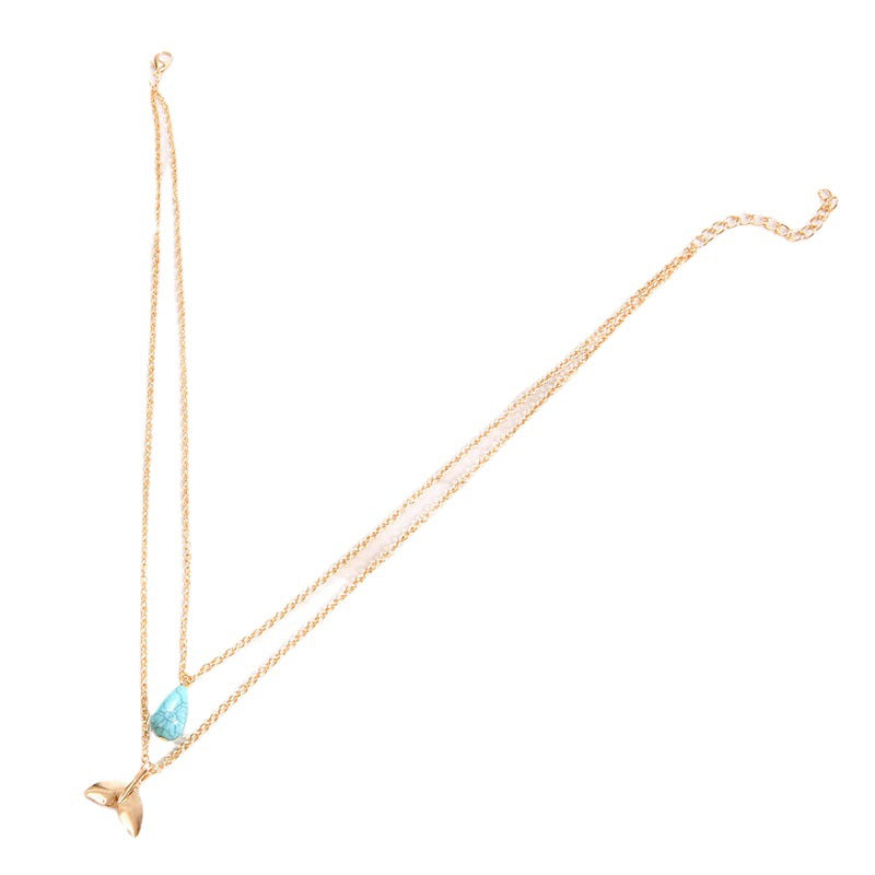 Water Drop Turquoise Beach Alloy Fishtail Clavicle Chain