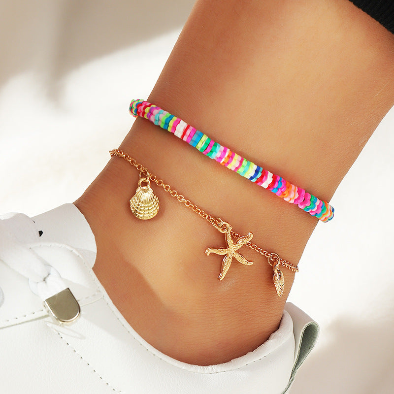 Personality Creative Trend Rice Bead Anklet Lock Pendant Hand-woven Anklet