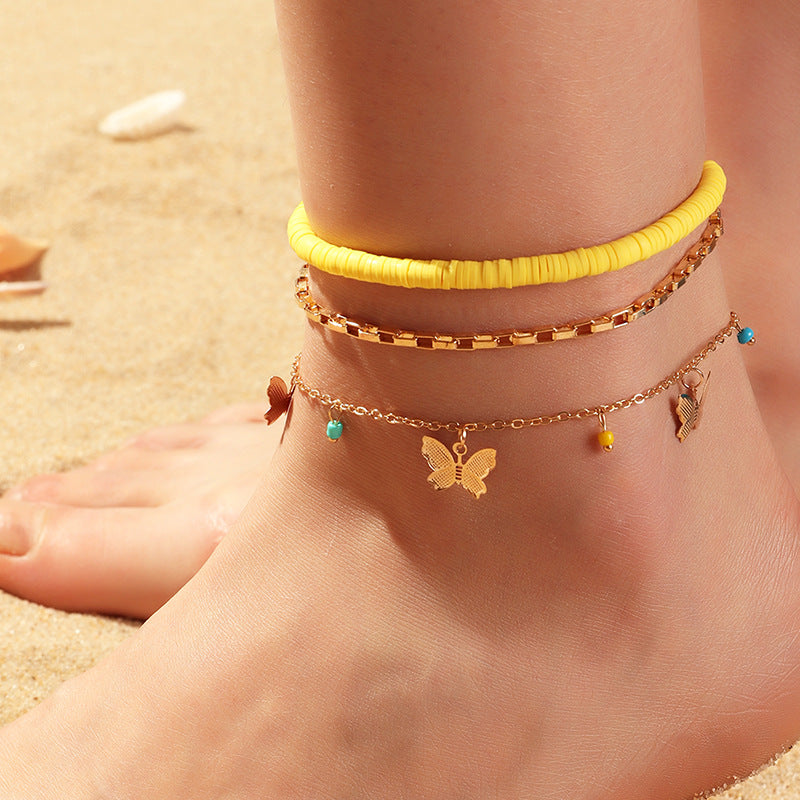 Personality Creative Trend Rice Bead Anklet Lock Pendant Hand-woven Anklet