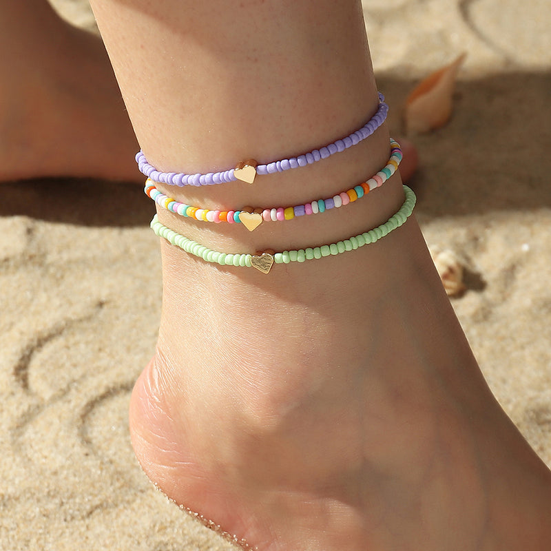 Personality Creative Trend Rice Bead Anklet Lock Pendant Hand-woven Anklet