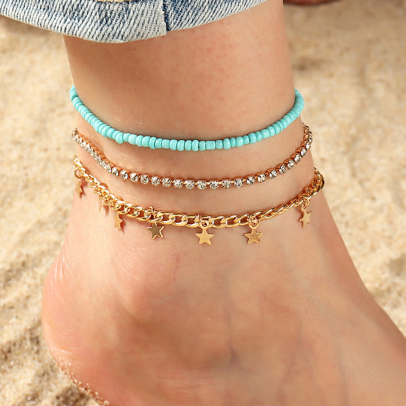 Personality Creative Trend Rice Bead Anklet Lock Pendant Hand-woven Anklet