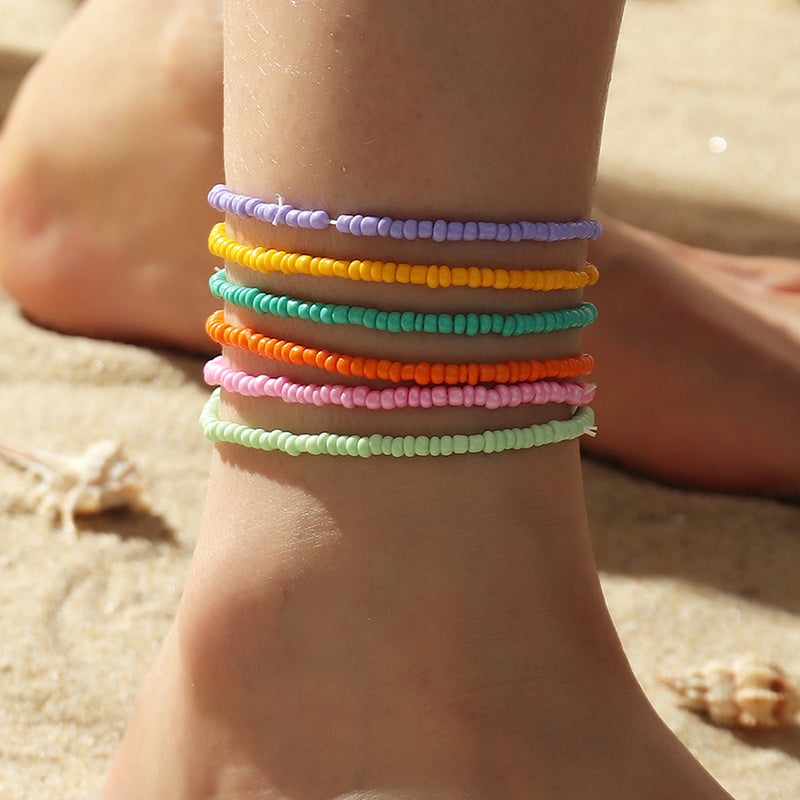 Personality Creative Trend Rice Bead Anklet Lock Pendant Hand-woven Anklet