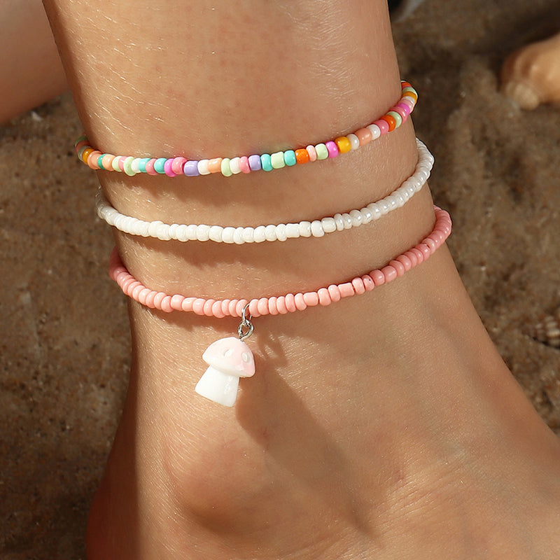 Personality Creative Trend Rice Bead Anklet Lock Pendant Hand-woven Anklet