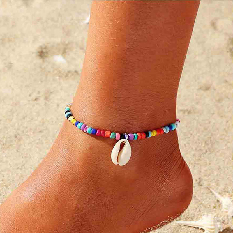 Personality Creative Trend Rice Bead Anklet Lock Pendant Hand-woven Anklet