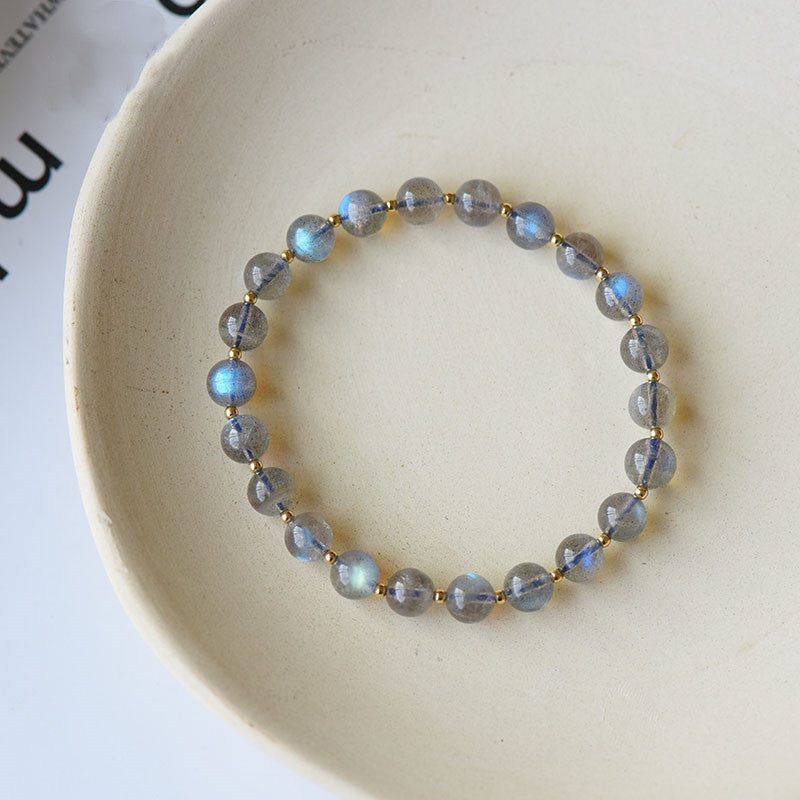 Natural Grey Moonstone Bracelet With Small Gold Beads