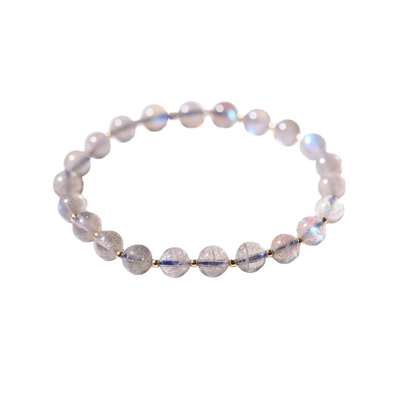 Natural Grey Moonstone Bracelet With Small Gold Beads