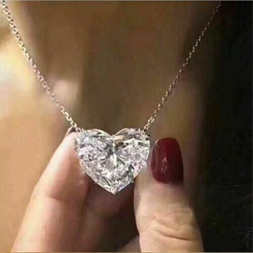 Fashion Heart 925 Silver Necklace Pendant for Women White Sapphire Jewelry Gift