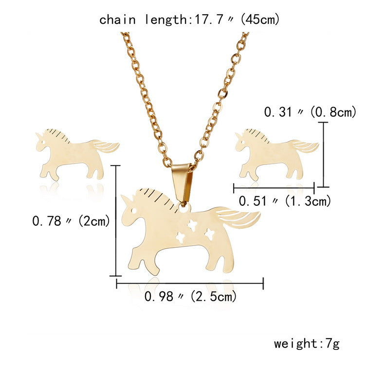 Rose New Pony Star Stainless Steel Necklace Earring Set Titanium Steel Jewelry Sweater Chain Necklace