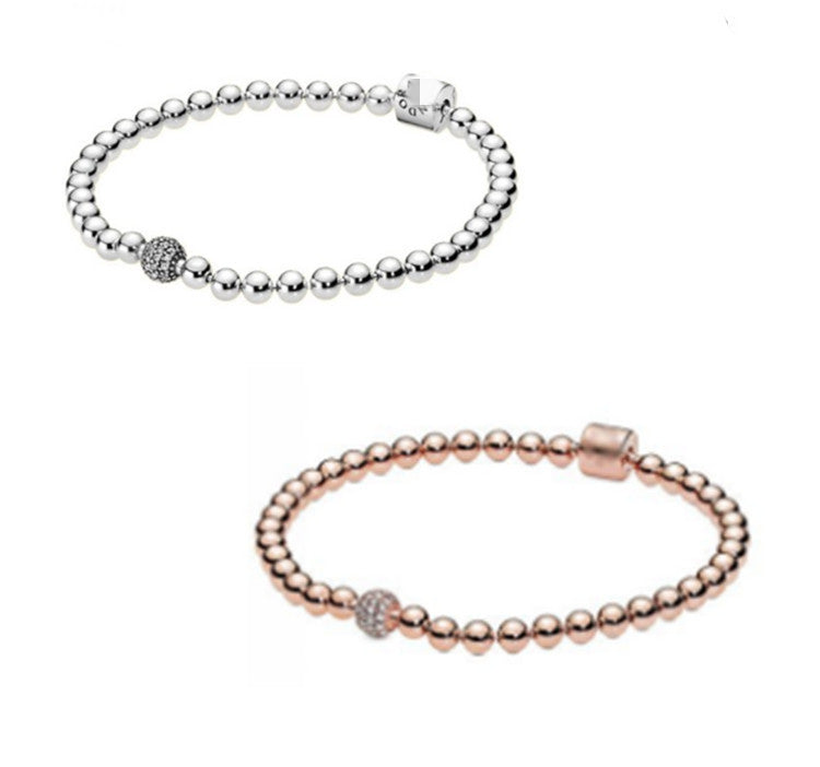S925 Sterling Silver Rose Gold Diamond Bracelet Silver Bead Chain