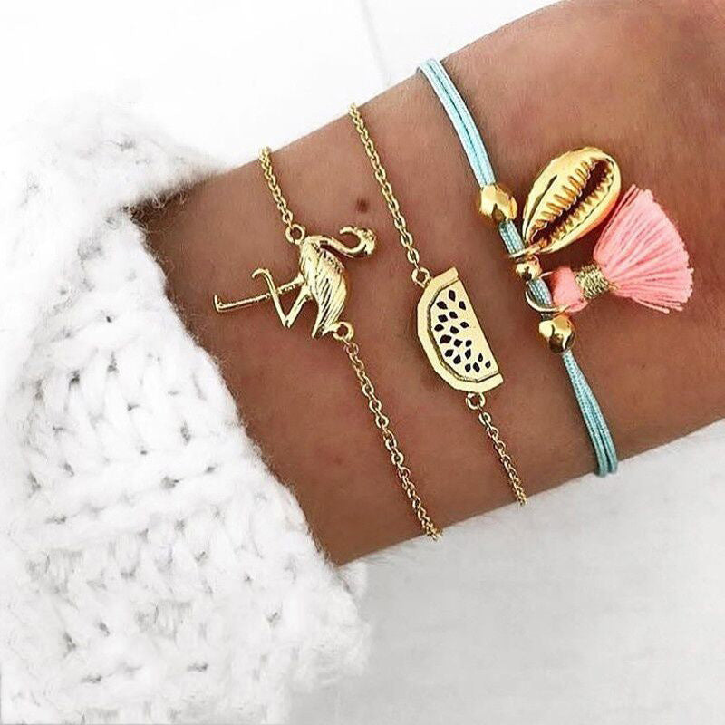 Personalized Multilayer Shell Chain Bracelet Set