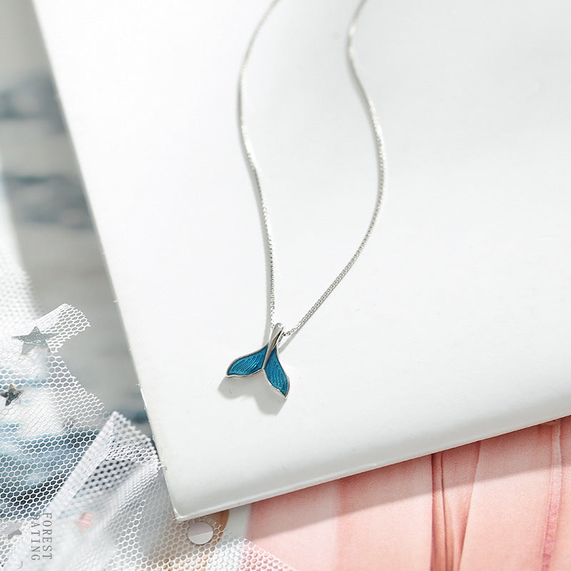 Japan And South Korea Simple Dream Blue Mermaid Tail Necklace Female Sen Fashion Creative Net Red Clavicle Chain Pendant Wholesale