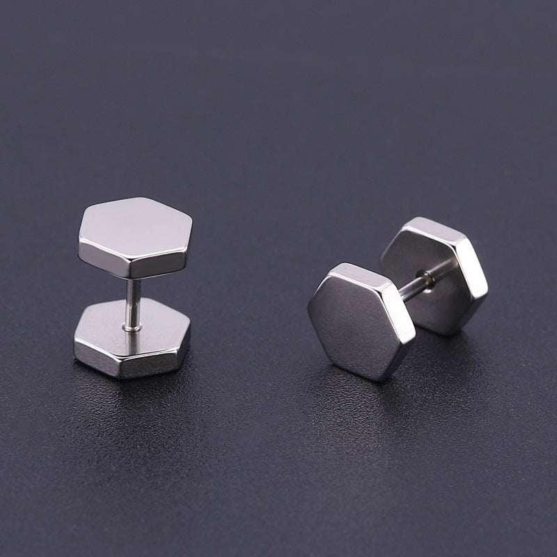 Titanium Steel Geometric Hexagonal Stud Earrings Male Polygonal Earrings