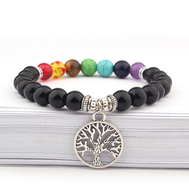 8MM Volcanic Stone Beads Tree Of Life Bracelet Colorful Chakra Energy Yoga Bracelet