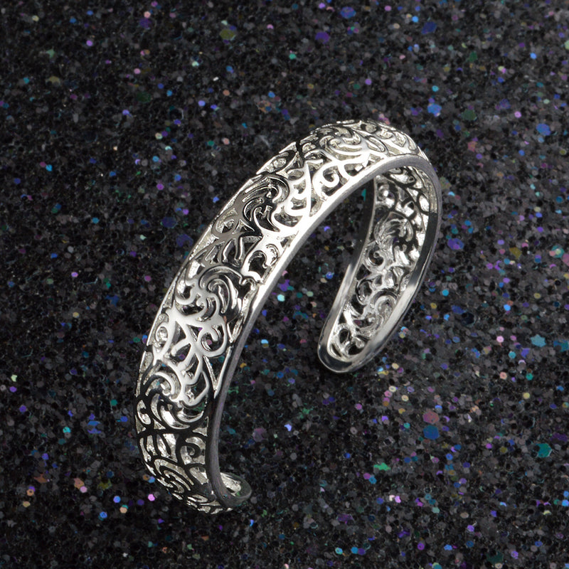 925 Silver Hollow Pattern  Cuff Bracelet&Bangle For Woman Wedding Party Silver Jewelry