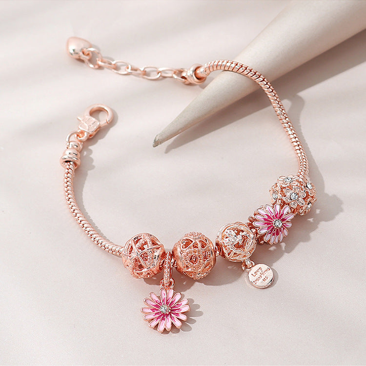 Gradient Color Daisy DIY Beaded Bracelet Hollow Diamond Flower Ball Bracelet