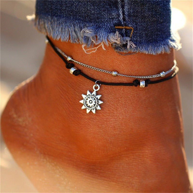 Cute heart love double layer anklet