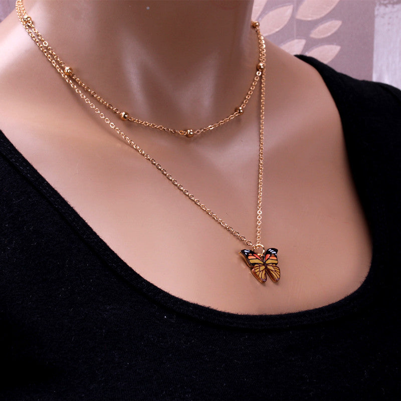 Butterfly Drop Oil Pendant Necklace