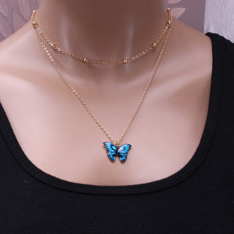 Butterfly Drop Oil Pendant Necklace