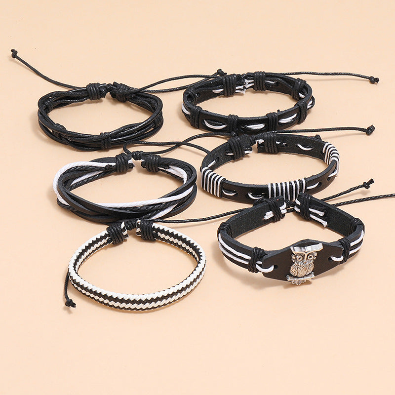 Woven Leather Bracelet Diy 6-piece Set Combination Men's Bracelet Bracelet