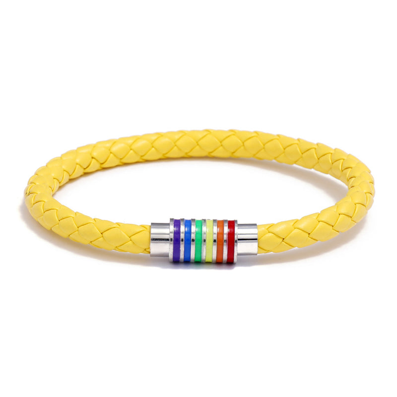 Woven Leather Bracelet Rainbow Colorful Fashion Magnetic Bracelet