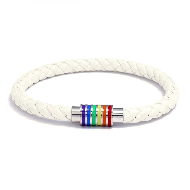 Woven Leather Bracelet Rainbow Colorful Fashion Magnetic Bracelet