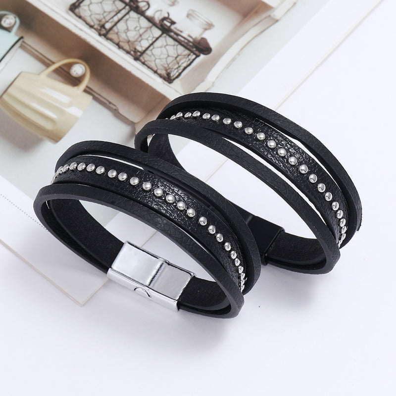 Men's Leather Bracelet Jewelry Simple Fashion Magnetic Buckle Imitation Leather Bracelet Bracelet