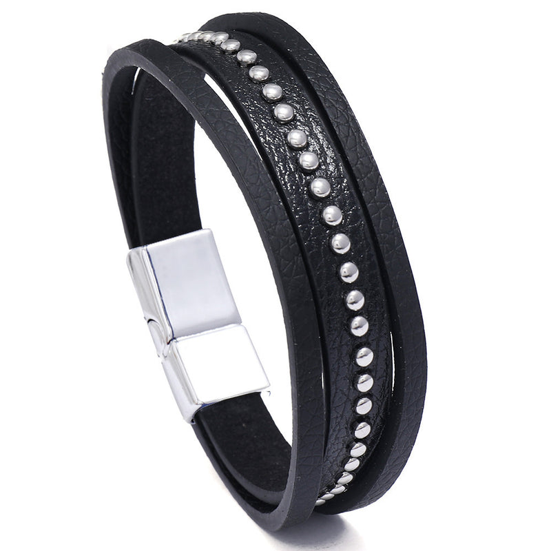 Men's Leather Bracelet Jewelry Simple Fashion Magnetic Buckle Imitation Leather Bracelet Bracelet