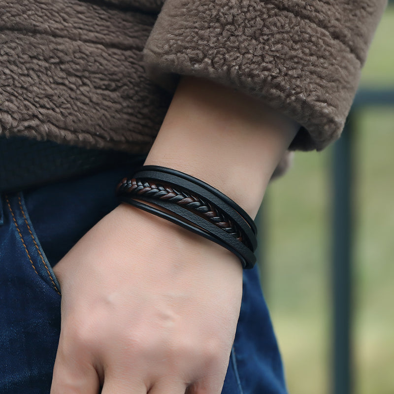 Multilayer Simple Woven Men's Leather Bracelet