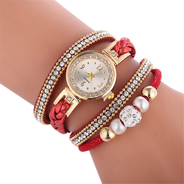 Diamond braided winding ladies bracelet watch