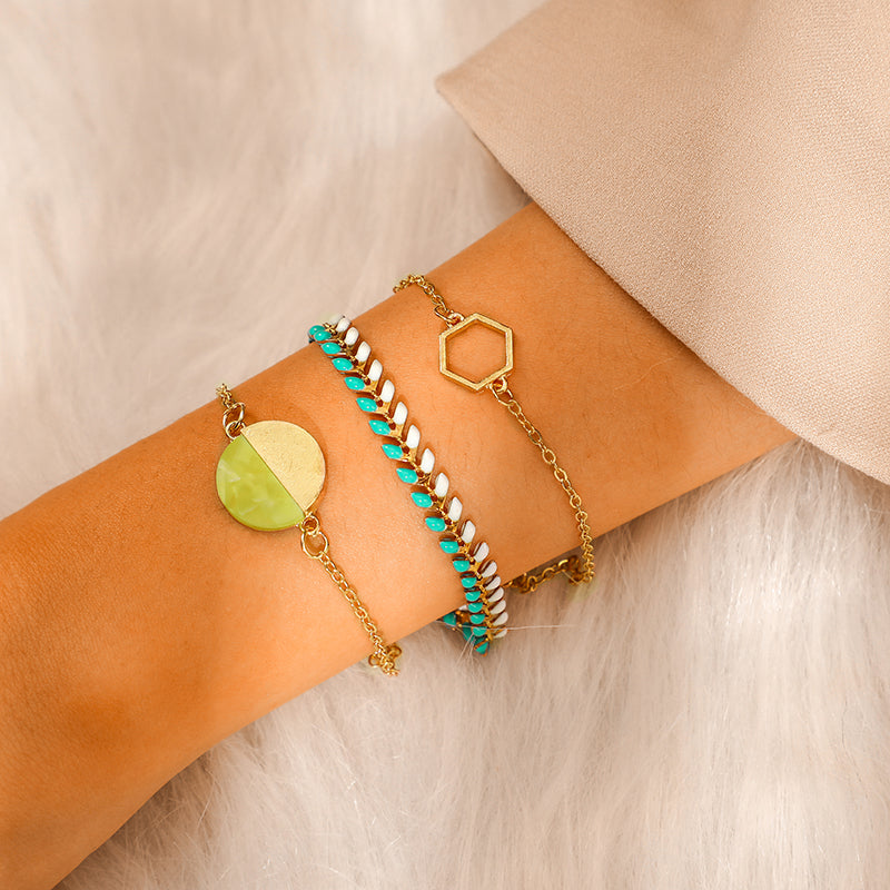 Leaf hexagon pineapple coconut alloy bracelet