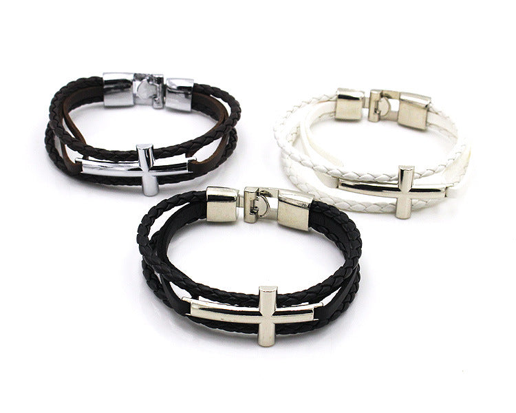 Simple Small Cross Leather Bracelet