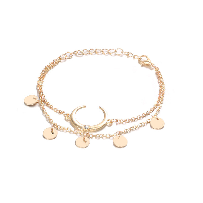 New crescent round piece personalized bracelet set two-piece